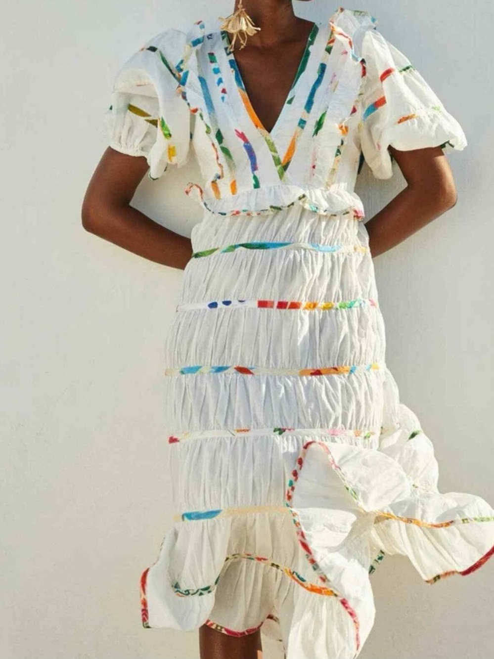 Farm Rio Mixed Off-White Prints Midi Dress, Size Large, NWT - Picture 1 of 16